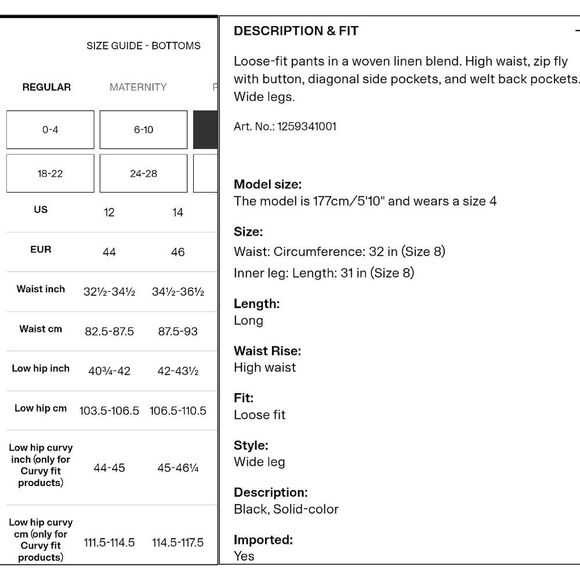 H&M Black High Waist Wide Leg Linen Blend Trouser Pants Plussize 14 - Picture 13 of 13